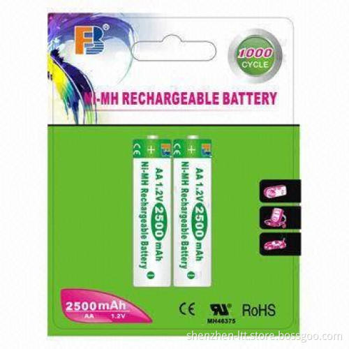 NiMH AA 2,500mAh Rechargeable Battery with 1.2V Voltage